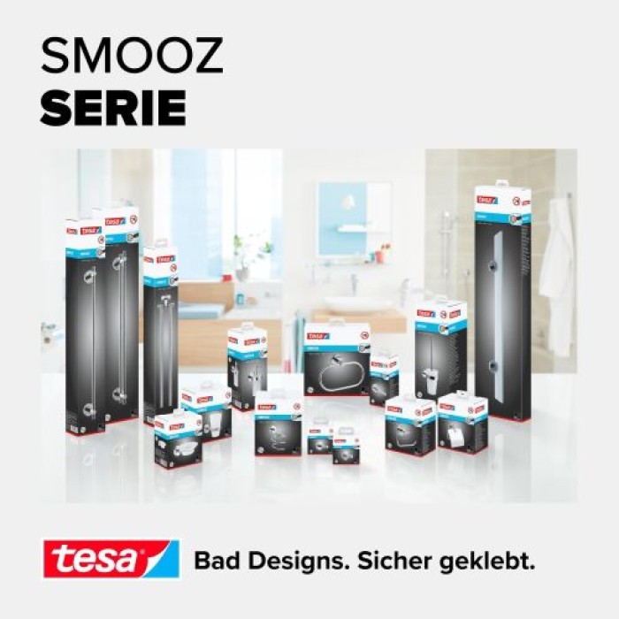 tesa SMOOZ Handtuchhaken, verchromter Edelstahl, inkl. Klebelösung, 40630-00000-00