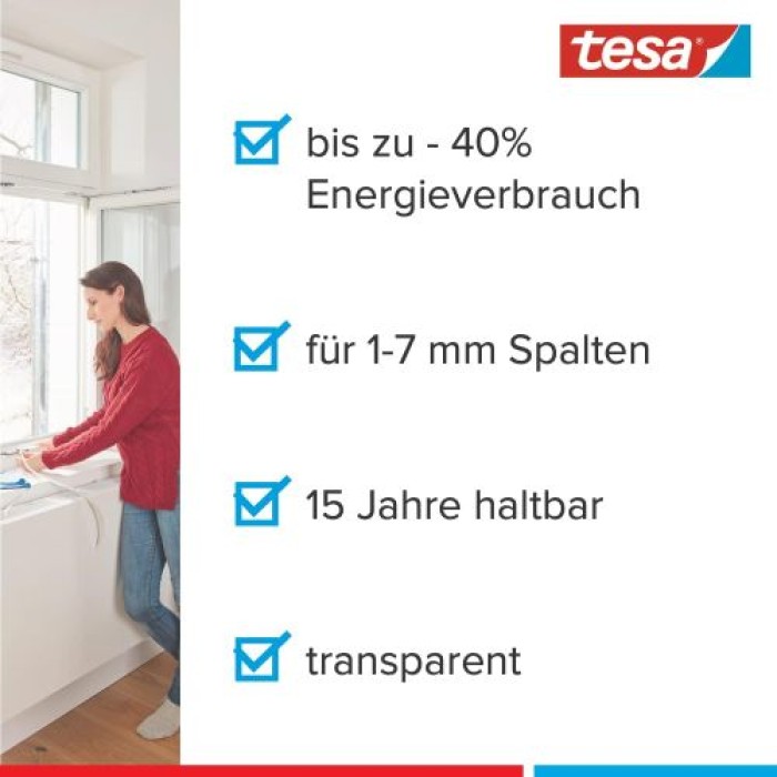 tesamoll Premium Flexible - Selbstklebende Silikondichtung zum Isolieren, transparent, 6 m, 05417-00100-01