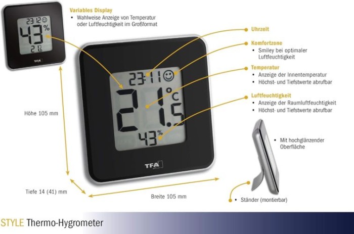 TFA Dostmann Digitales Thermo-Hygrometer STYLE, schwarz, 30.5021.01
