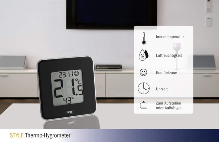 TFA Dostmann Digitales Thermo-Hygrometer STYLE, schwarz, 30.5021.01