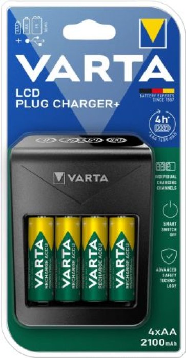 VARTA Ladegerät LCD Plug Charger+ inkl. 4X AA Akkus, 57687101441