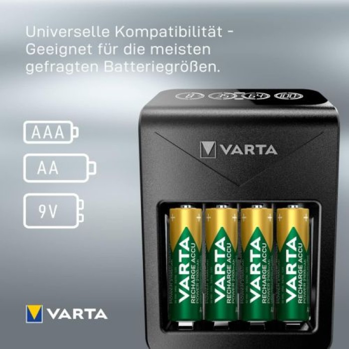VARTA Ladegerät LCD Plug Charger+ inkl. 4X AA Akkus, 57687101441