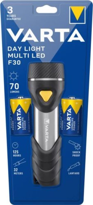 VARTA Taschenlampe Day Light Multi LED F30, inkl. 2x D Batterien, 17612101421