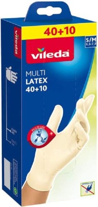 Vileda Einweg-Multi-Latex-Handschuhe, S/M, Packung mit 50 Stück, 18007