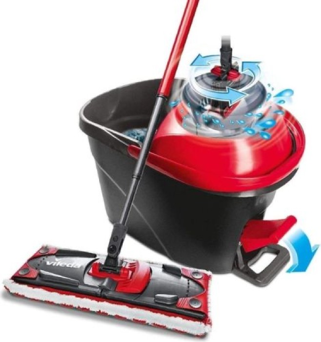 Vileda Ultramat Turbo Komplett Box Bodenwischer Set & Ultra max Bodenwischer, Polyester, Weiß/Rot, VIMAUTURBO