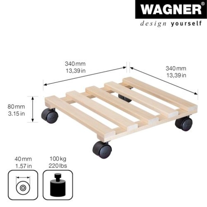 WAGNER Pflanzenroller GH 0335, 34 x 34 x 8 cm, aus Buchenholz, 20033501