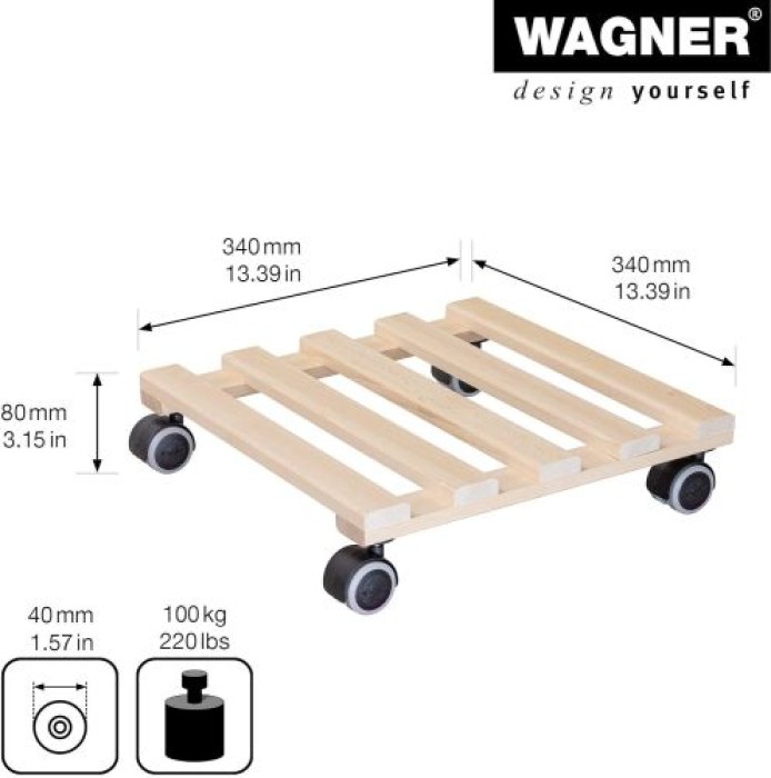 WAGNER Pflanzenroller GH 0438, 34 x 34 x 8 cm, aus Massivholz, 20043801