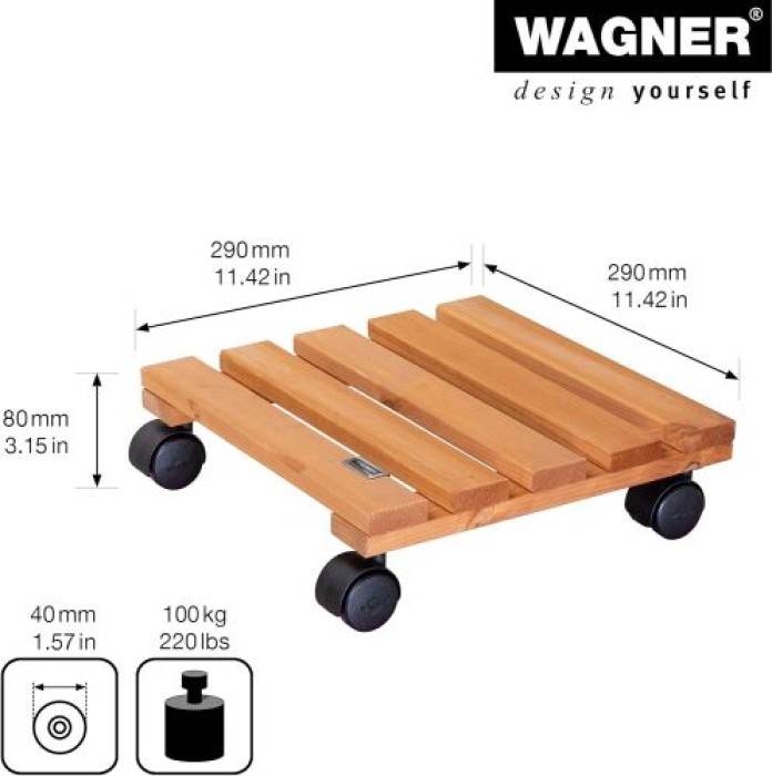 Wagner Pflanzenroller TOSCANA GH 0152, 29 x 29 x 8 cm, aus FSC®-Massivholz, 20015201