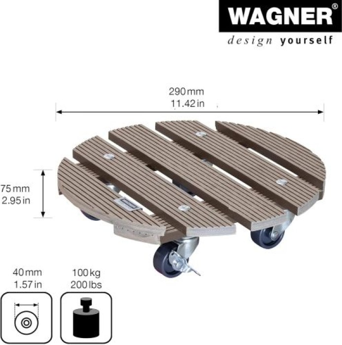 WAGNER Pflanzenroller WPC GH 0536, Ø 29 x 7,5 cm, aus wetterfestem WPC, 20053601