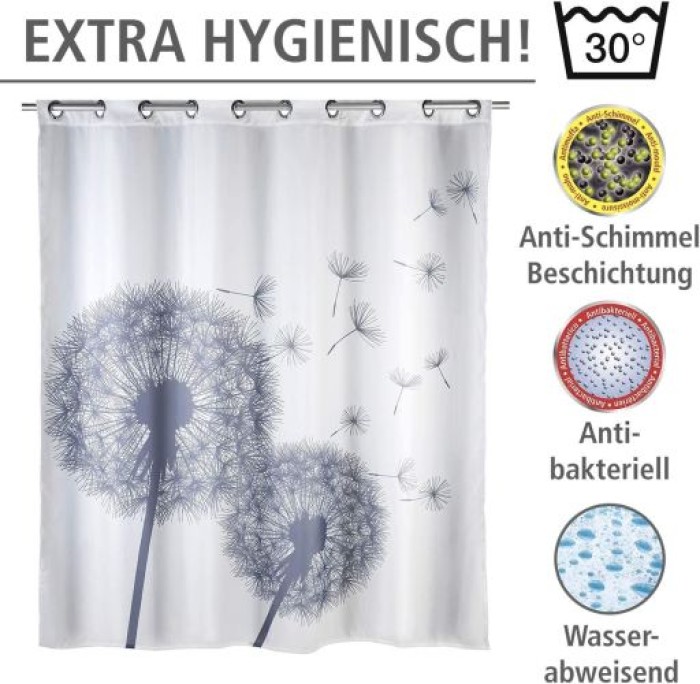 WENKO Anti-Schimmel Duschvorhang Astera Flex, integrierte Ringe zur Befestigung, wasserabweisend, 180 x 200 cm, 22493100