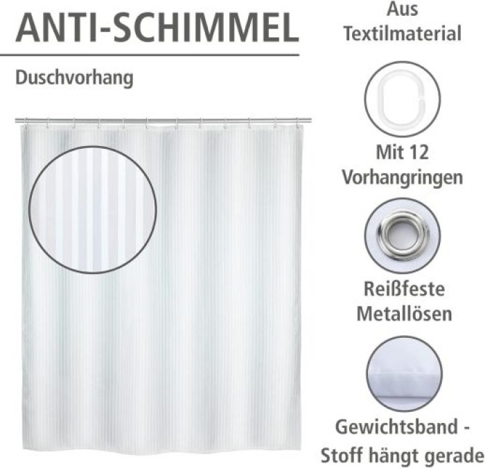 Wenko Anti-Schimmel Duschvorhang Palais Polyester, 180 x 200 cm, waschbar, 23062100