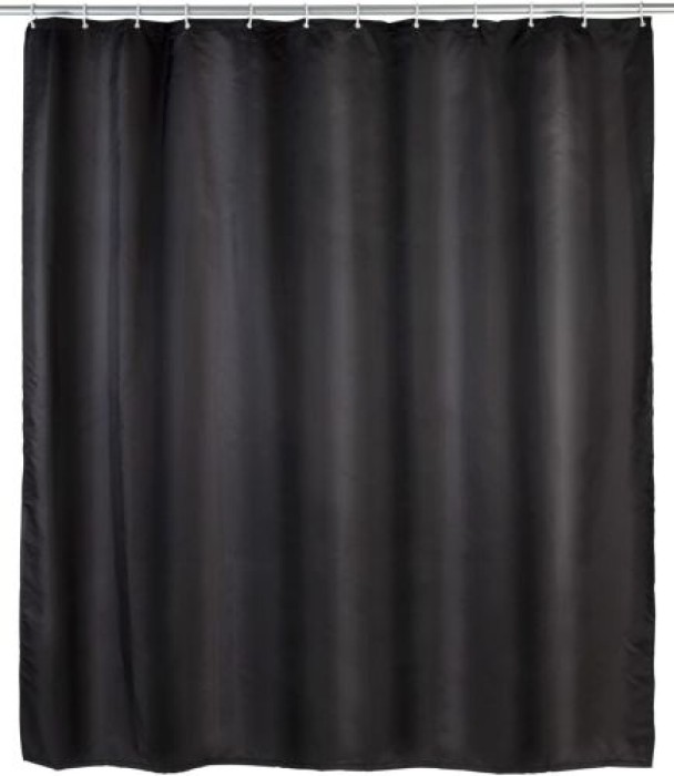 WENKO Anti-Schimmel Duschvorhang Uni Black, 180 x 200 cm waschbar, 20043100