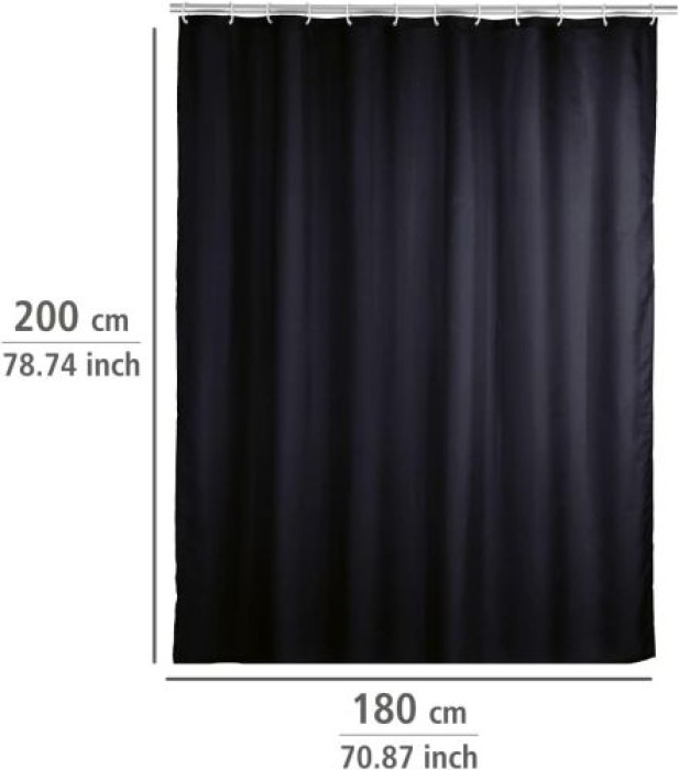 WENKO Anti-Schimmel Duschvorhang Uni Black, 180 x 200 cm waschbar, 20043100