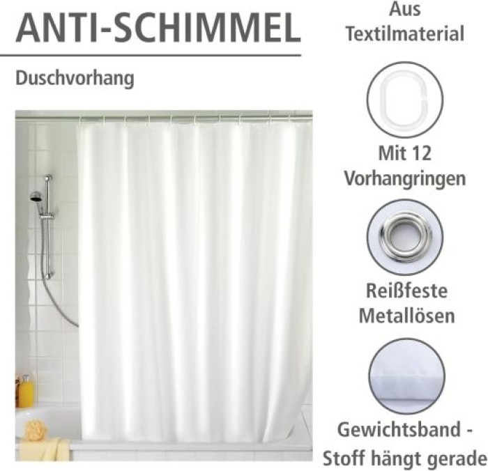 Wenko Anti-Schimmel Duschvorhang Uni White, 180 x 200 cm, waschbar, 20151100