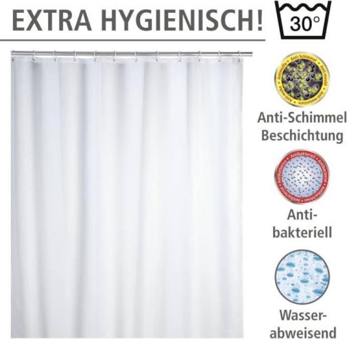 Wenko Anti-Schimmel Duschvorhang Uni White, 180 x 200 cm, waschbar, 20151100