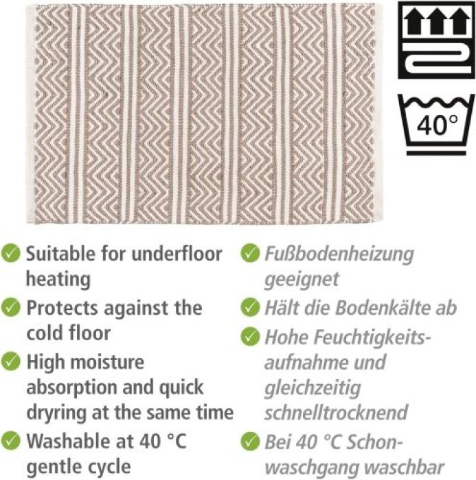 WENKO Badematte Shaki aus recycelten PET-Flaschen, nachhaltig, Weiß/Natur, Polyester, 50 x 80 cm, 24868100