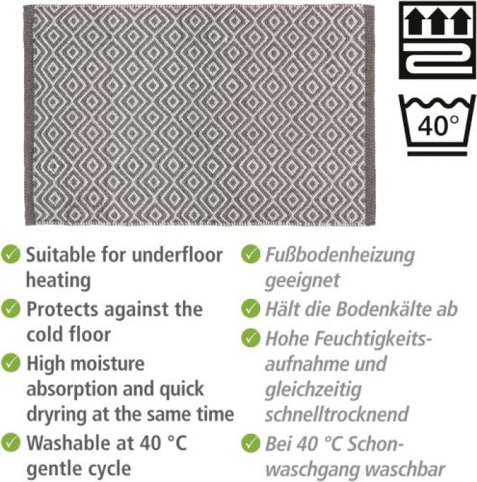 WENKO Badematte Turpan aus recycelten PET-Flaschen, nachhaltig, Dunkelgrau/Weiß, Polyester, 50 x 80 cm, 24867100