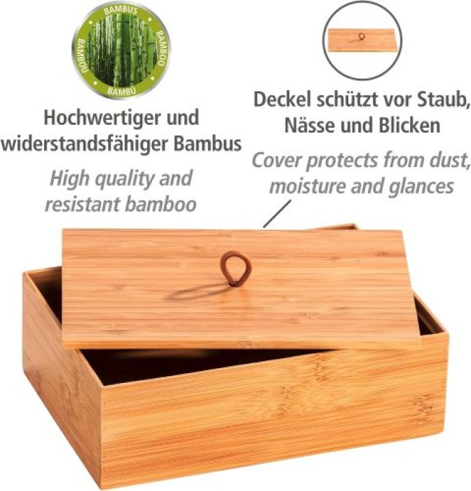 WENKO Bambus Box Mod. Terra L mit Deckel mit praktischer Schlaufe, 23924100