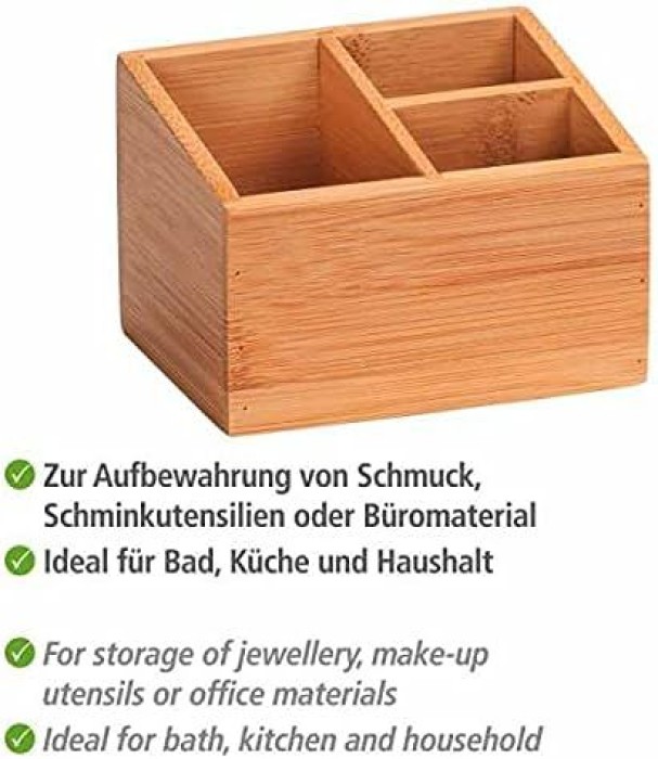 Wenko Bambus Organizer Mod. Terra 3 Fächer ideal für Schmuck, Pinsel und Stifte, 23916100