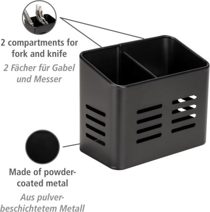 WENKO Besteckkorb Mod. Baco Schwarz aus pulverbeschichtetem Metal, 16 x 13,5 x 9 cm, 55024100