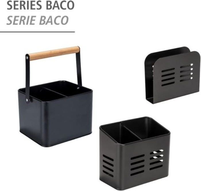 WENKO Besteckkorb Mod. Baco Schwarz aus pulverbeschichtetem Metal, 16 x 13,5 x 9 cm, 55024100