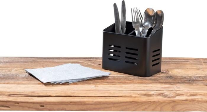 WENKO Besteckkorb Mod. Baco Schwarz aus pulverbeschichtetem Metal, 16 x 13,5 x 9 cm, 55024100