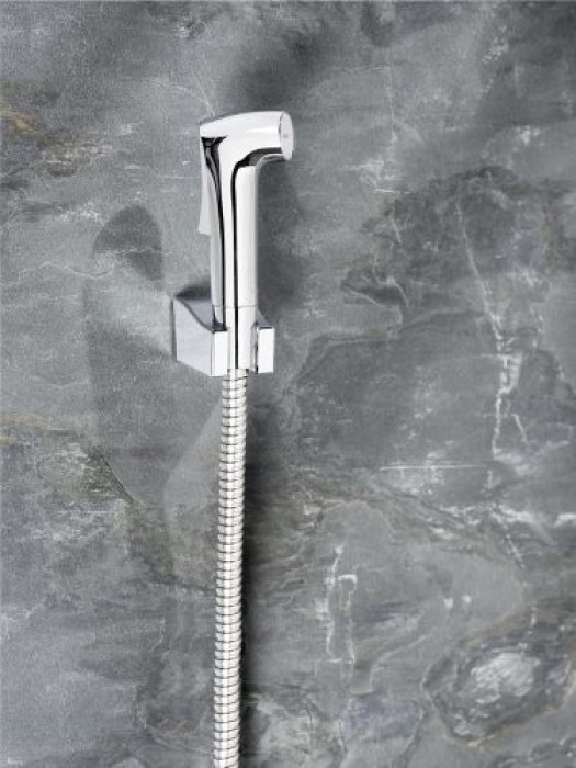 WENKO Bidet-Set Watersaving 120 cm, Set mit Sprühkopf, Schlauch und Wandhalterung, 23999100