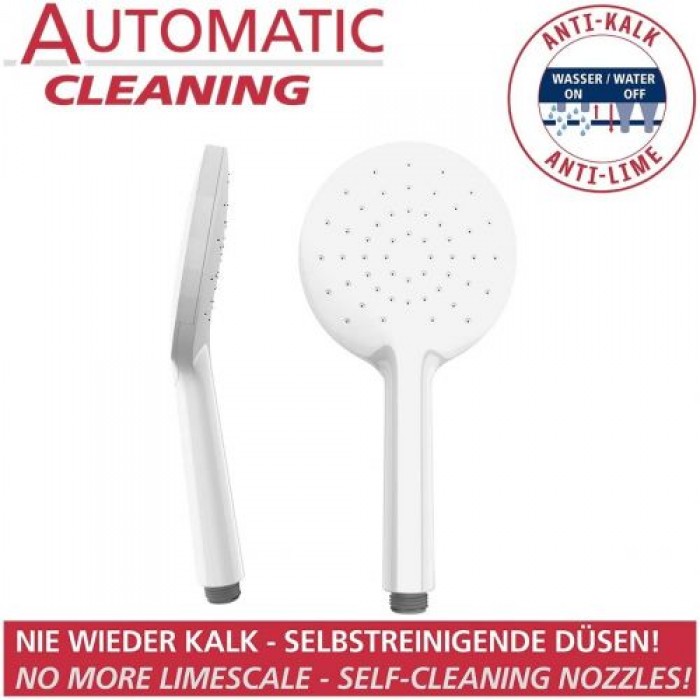 WENKO Duschkopf Automatic Cleaning Weiß Ø 12 cm - Anti-Kalk Rund Weiß 23994100