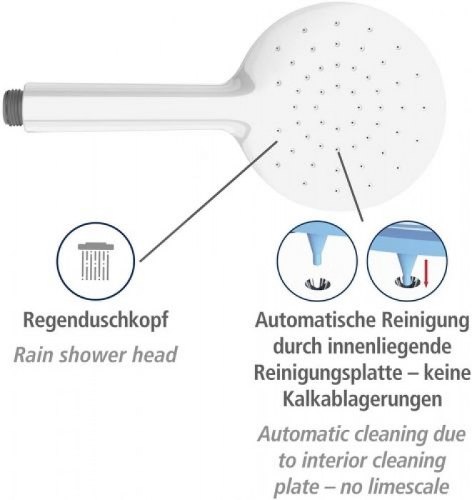 WENKO Duschkopf Automatic Cleaning Weiß Ø 12 cm - Anti-Kalk Rund Weiß 23994100
