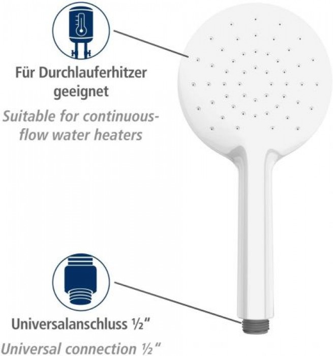 WENKO Duschkopf Automatic Cleaning Weiß Ø 12 cm - Anti-Kalk Rund Weiß 23994100