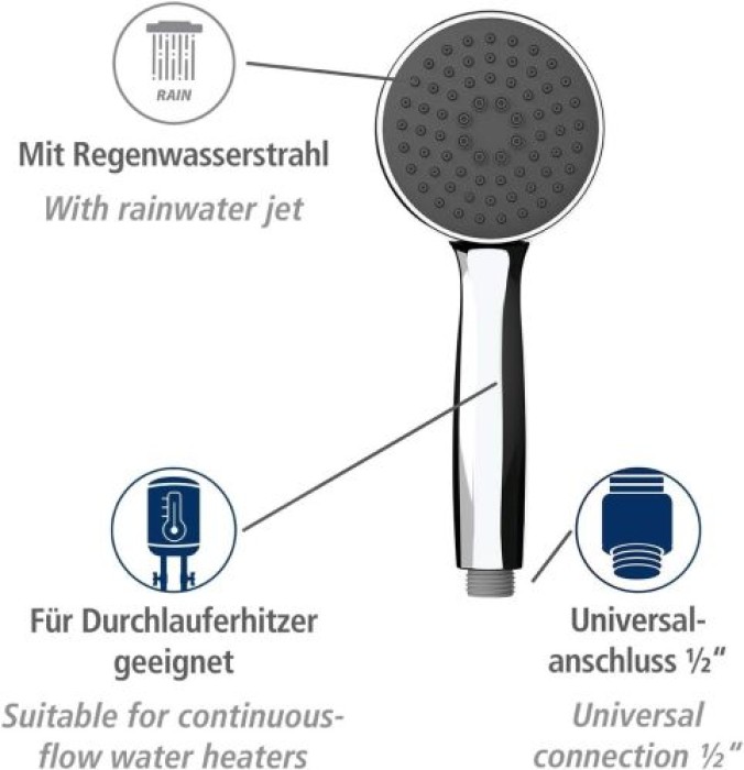 WENKO Duschkopf Mod. Basic Grau Ø 10 cm, 23944100