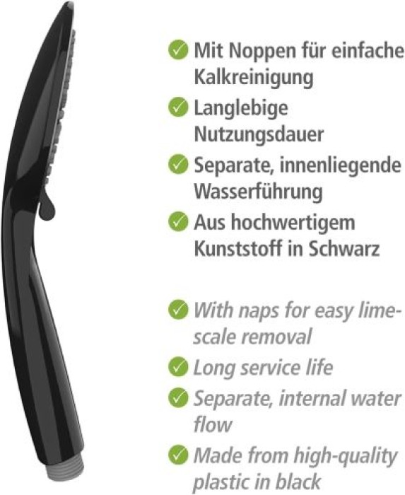 WENKO Duschkopf Mod. Young Schwarz Ø 11 cm, mit 5 Strahlarten, 23941100