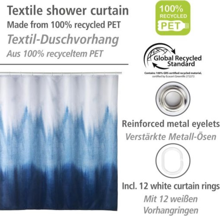 WENKO Duschvorhang Alara 180 x 200 cm, Textil (100 % recyceltes Polyester), 25745100