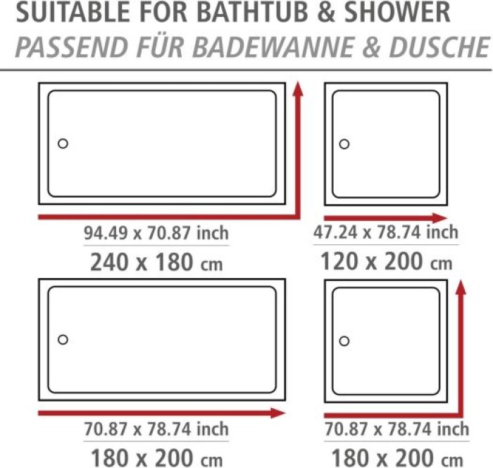 WENKO Duschvorhang Alara 180 x 200 cm, Textil (100 % recyceltes Polyester), 25745100