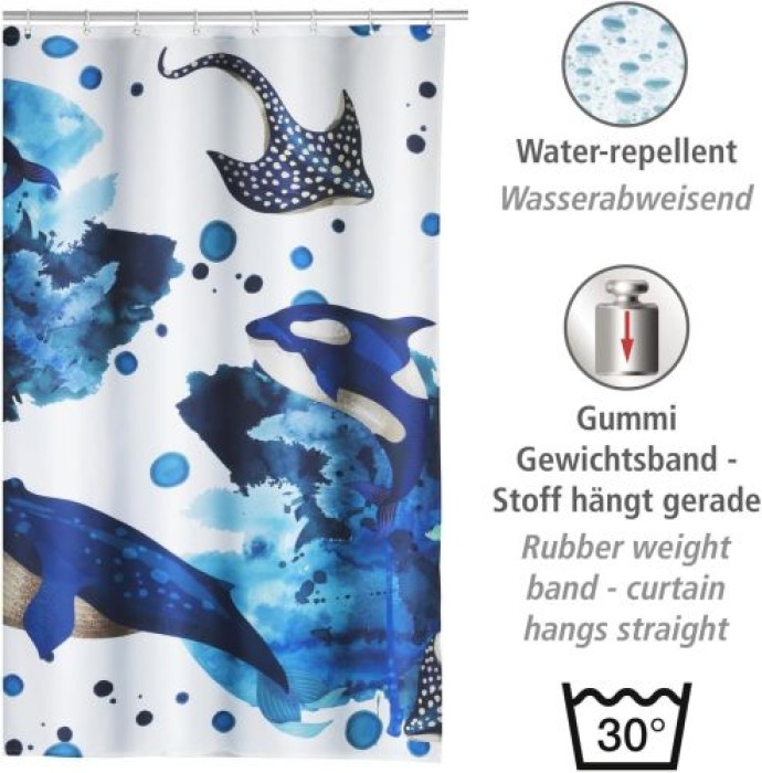 WENKO Duschvorhang Aquaris 180 x 200 cm, Textil (100 % recyceltes Polyester), 25749100