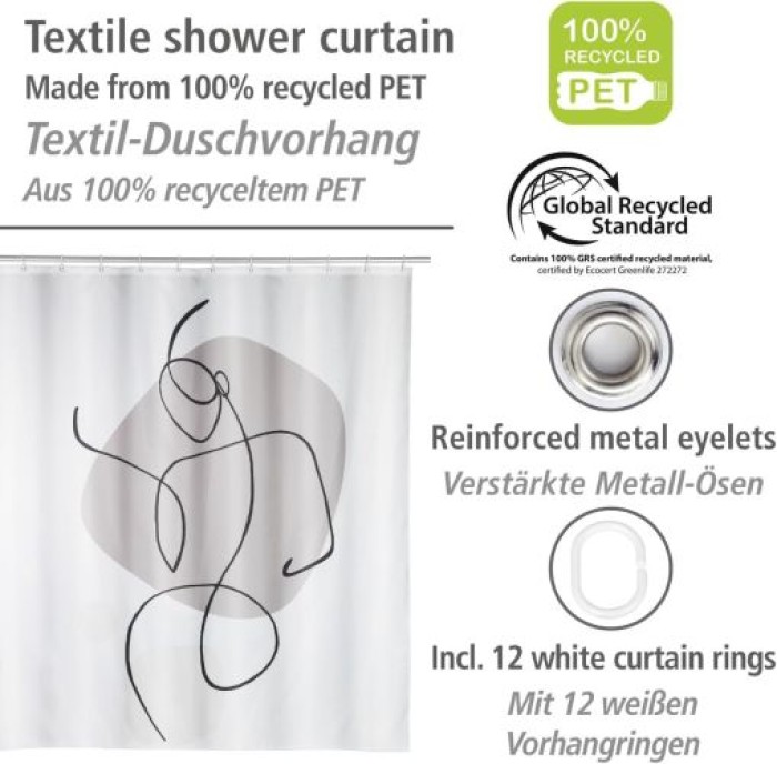WENKO Duschvorhang Ladyline 180 x 200 cm, Textil (100 % recyceltes Polyester), 25748100