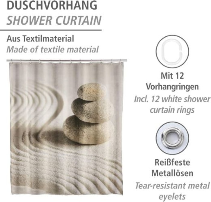 WENKO Duschvorhang Sand & Stone, mit Ringen zur Befestigung, wasserabweisend, 180 x 200 cm, 20968100