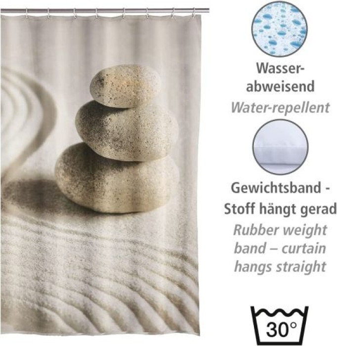 WENKO Duschvorhang Sand & Stone, mit Ringen zur Befestigung, wasserabweisend, 180 x 200 cm, 20968100