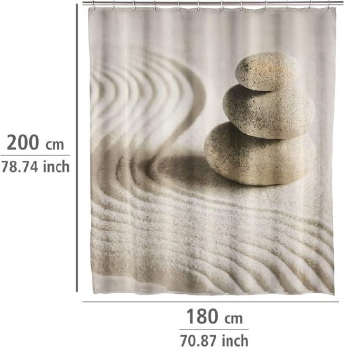 WENKO Duschvorhang Sand & Stone, mit Ringen zur Befestigung, wasserabweisend, 180 x 200 cm, 20968100