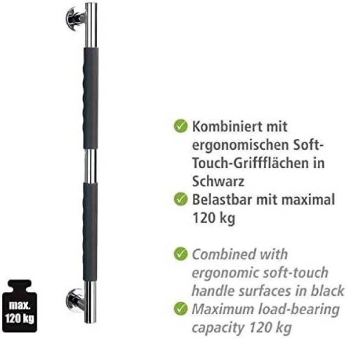 Wenko Edelstahl Wandhaltegriff Secura 65,5 cm Bad-Sicherheitsgriff, belastbar bis 120 kg, 23286100