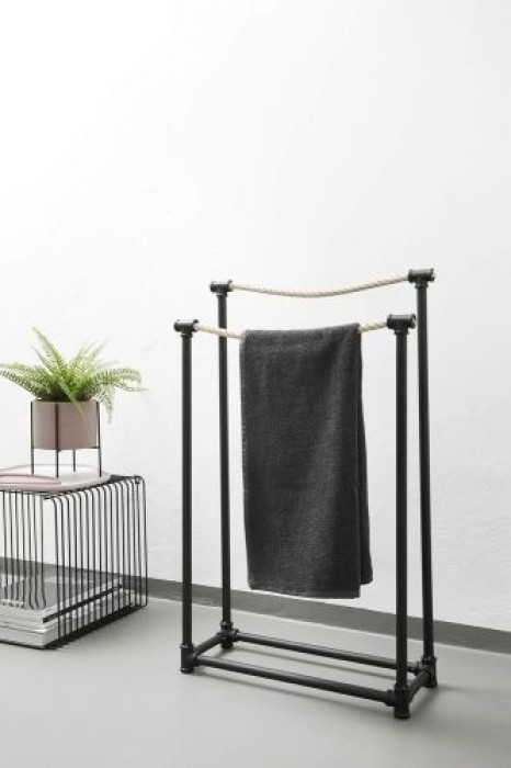 WENKO Handtuchständer Osuna Kleiderständer, 50.5 x 85.5 x 20 cm, Schwarz Metall, 23714100