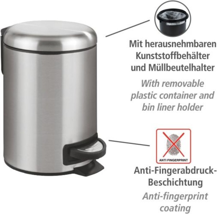 WENKO Kosmetik Treteimer Leman Easy Close, Edelstahl, 3 Liter mit herausnehmbarem Einsatz, 22702100