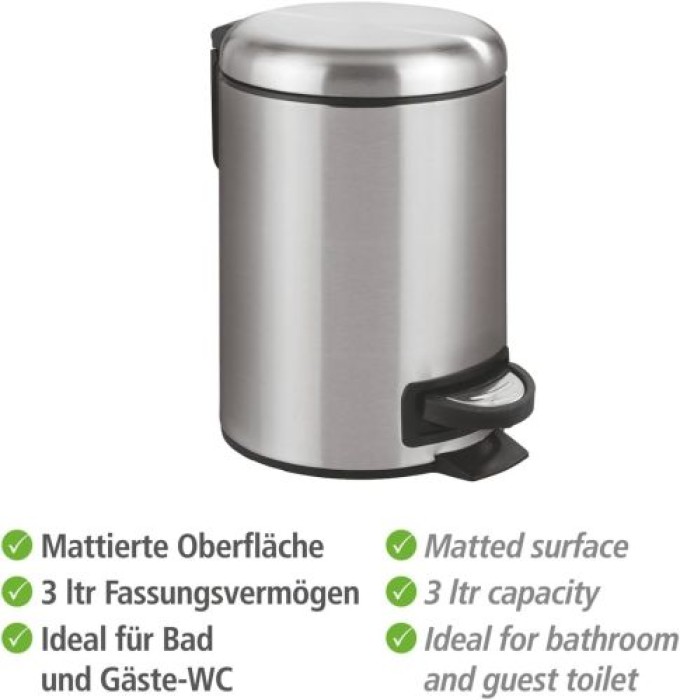 WENKO Kosmetik Treteimer Leman Easy Close, Edelstahl, 3 Liter mit herausnehmbarem Einsatz, 22702100