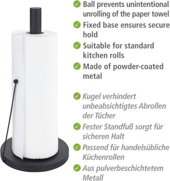 WENKO Küchenrollenhalter Mod. Clayton Schwarz pulverbeschichtetes Metall, 55015100