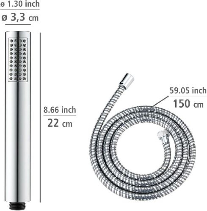 WENKO Mod. Basic Line Duschkopf Set Wanne, 3-teilig klassische Stab-Handbrause,24919100