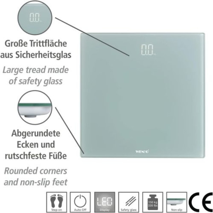 WENKO Personenwaage LED Grau digitale Körperwaage mit LED-Display, 24461100