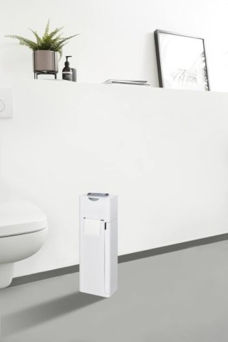 WENKO Stand WC-Garnitur Mod. Imon 6 in 1 Weiß matt, integrierter Toilettenpapierhalter, WC-Bürstenhalter, Ersatzrollenhalter, Stauraumfächer und Ablage,24212100