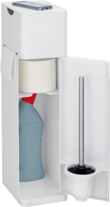 WENKO Stand WC-Garnitur Mod. Imon 6 in 1 Weiß matt, integrierter Toilettenpapierhalter, WC-Bürstenhalter, Ersatzrollenhalter, Stauraumfächer und Ablage,24212100