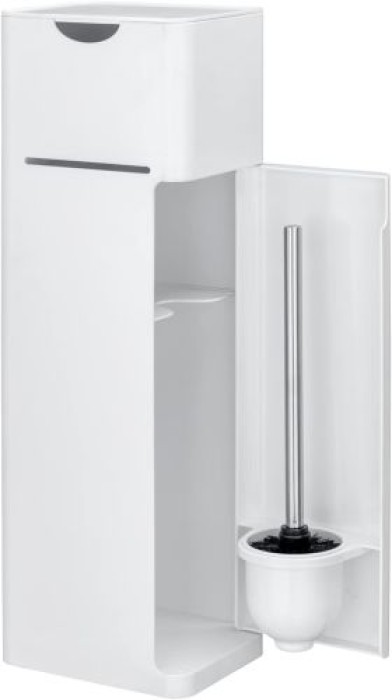 WENKO Stand WC-Garnitur Mod. Imon 6 in 1 Weiß matt, integrierter Toilettenpapierhalter, WC-Bürstenhalter, Ersatzrollenhalter, Stauraumfächer und Ablage,24212100