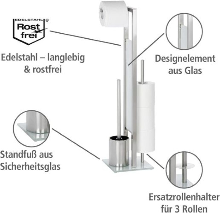 WENKO Stand WC-Garnitur Rivalta, in rostfreier Edelstahl-Qualität, 23 x 70 x 18 cm, 21564100
